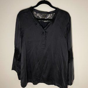 AS by DF Long Sleeve 100& Silk Shirt with Lace Accents